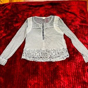 Ladies  Heather gray cotton & Lace detailed Top